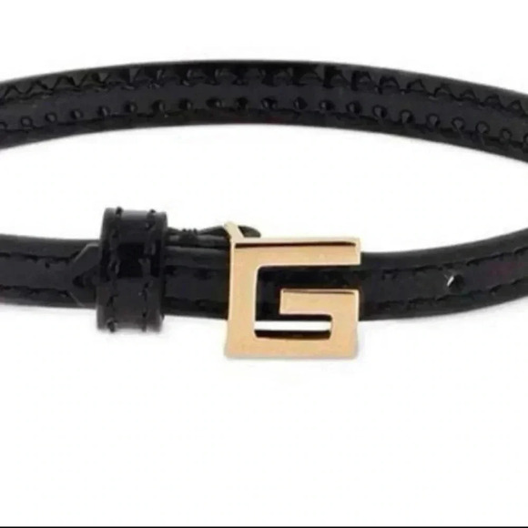 Brand new unused GUCCI Square  Gold Color G leather bracelet black - Picture 2 of 8